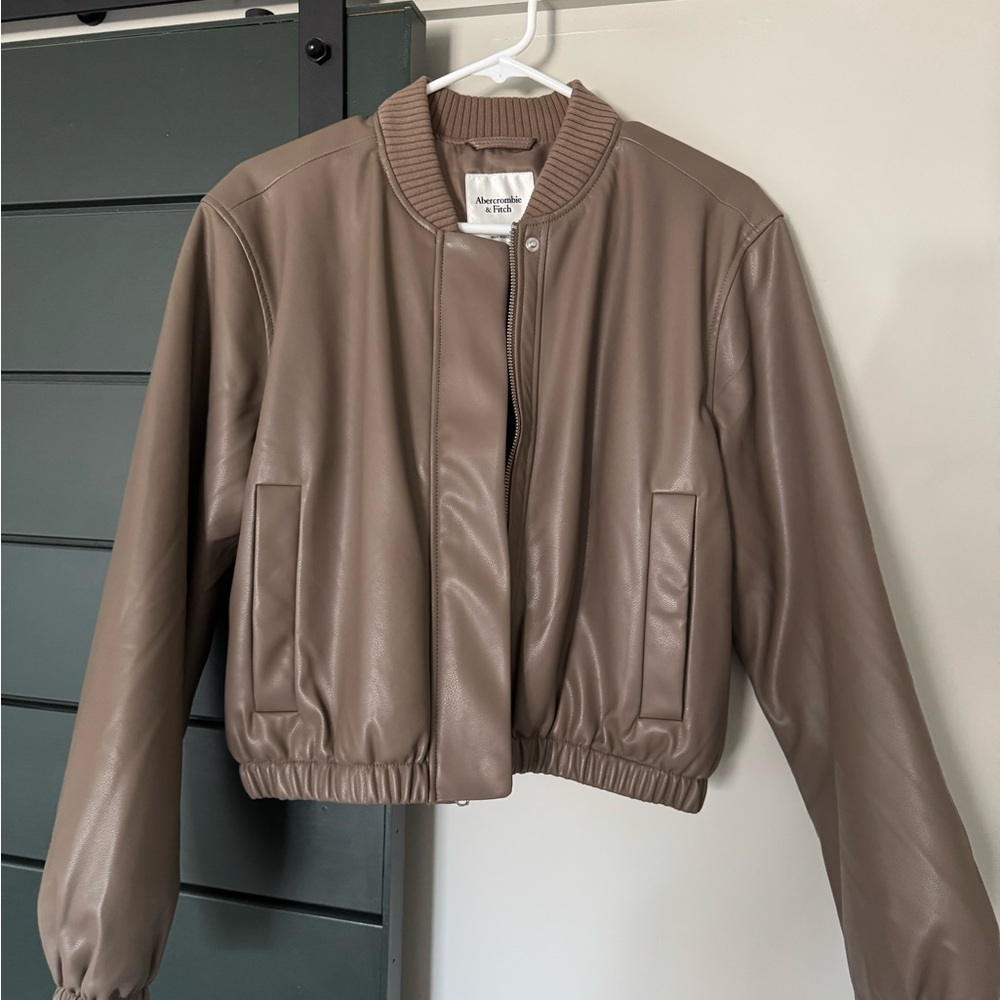 Abercrombie & Fitch Taupe Faux Leather Bomber Jacket